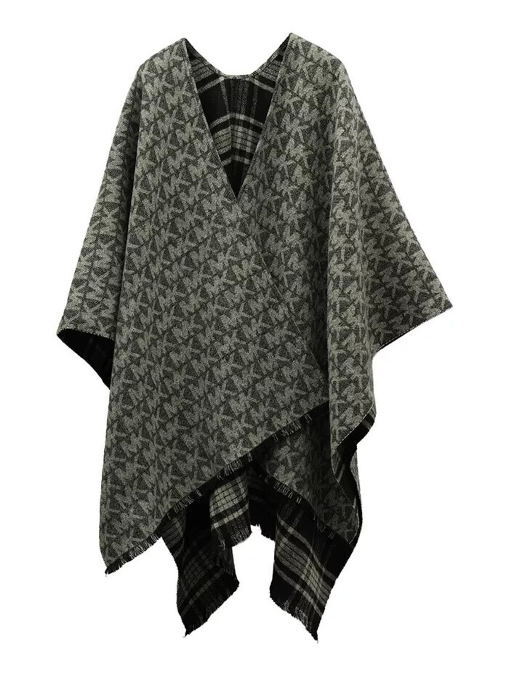 Michael Kors Womens MK Plaid Reversible Ruana Grey Cream O/S NEW!!